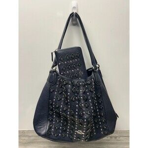 Coach Edie 31 Leather Shoulder Bag in Floral Rivets Navy Blue Handbag & Wallet